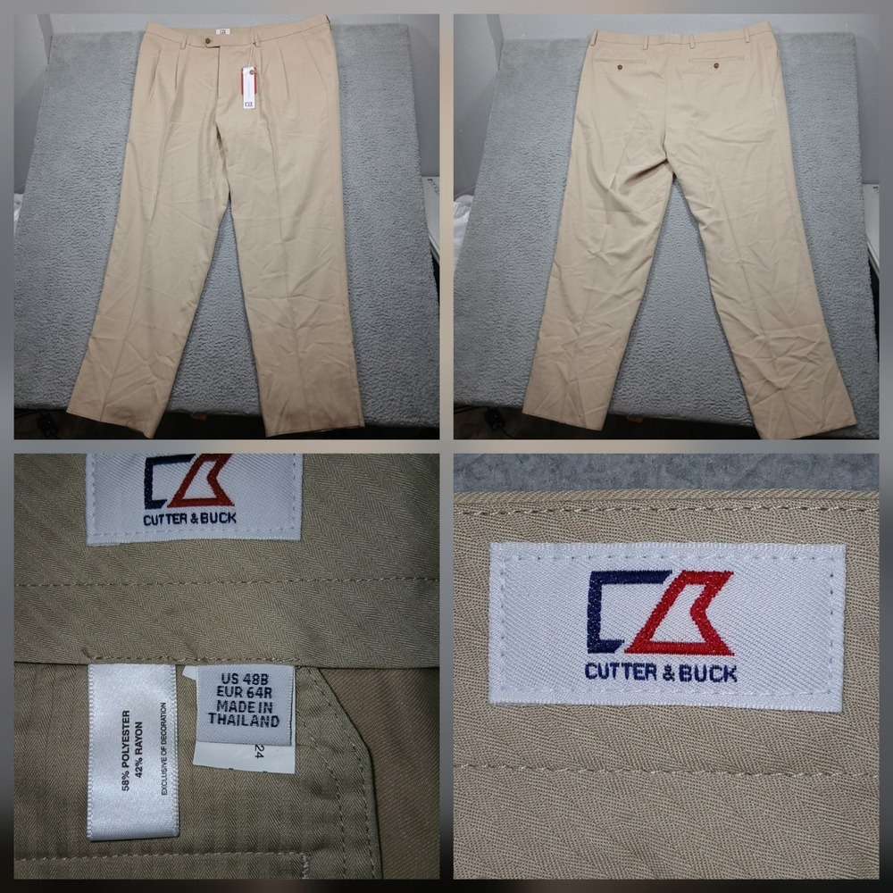 Cutter & Buck Dress Pants Men 48 Tan Polyester Blend Classic Fit NWT‎